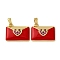 Brass Micro Pave Cubic Zirconia Pendants, with Enamel, Envelope with Heart Charms, Real 18K Gold Plated, 15.5x20x3.5mm, Hole: 4x2.5mm