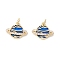 Brass Micro Pave Clear Cubic Zirconia Charms, with Enamel, Real 18K Gold Plated, Planet, Blue, 11x14x2.5mm, Jump Ring: 4x0.8mm, 2.4mm inner diameter