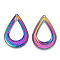 Ion Plating(IP) 304 Stainless Steel Pendants, Teardrop Charm, Rainbow Color, 49x33x2mm, Hole: 1.5mm