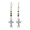 Alloy Enamel Cross Dangle Earrings, Natural & Synthetic Mixed Gemstone Beaded Chakra Theme Earrings, 65x14mm