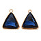 Faceted Glass Pendants, with Alloy Open Back Settings, Triangle, Cadmium Free & Lead Free, Light Gold, Midnight Blue, 29x24x7mm, Hole: 3mm