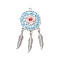 Handmade Glass Seed Beads Pendants, Alloy Woven Net with Feather, with ABS Plastic Imitation Pearl, Light Sky Blue, 60.5x28.5x8mm, Hole: 2mm