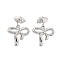 Tarnish Resistant 304 Stainless Steel Dangle Stud Earrings, Bowknot with Heart, Stainless Steel Color, 26.5x19mm