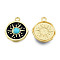 Rack Plating Alloy Enamel Pendants, with Synthetic Turquoise, Cadmium Free & Nickel Free & Lead Free, Light Gold, Flat Round with Sun, Deep Sky Blue, 22x17x4mm, Hole: 2mm
