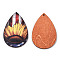 Single Face Sunflower Printed Wood Big Pendants, Teardrop Charm, Colorful, Flag Pattern, 60x40x3mm, Hole: 2mm