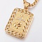 304 Stainless Steel Pendant Necklaces, with Rhinestone, Rectangle with Hand & Cross, Golden, 24.4 inch(62cm)