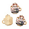 Light Gold Plated Alloy Enamel Pendants, Tea Cup Cat Charm, Gray, 23x23mm, Hole: 1mm
