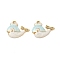 304 Stainless Steel Rhinestone Whale Pendants, with Enamel, Fish Charms, Ion Plating(IP), Real 18K Gold Plated, Snow, 17x22x3.5mm, Hole: 1.5mm