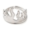 Non-Tarnish 304 Stainless Steel Open Cuff Rings, Fire, Stainless Steel Color, US Size 7(17.3mm)