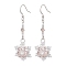 Glass Seed Beaded Dangle Earrings, with Brass Earring Hooks, Snowflake, Pink, 51x18mm