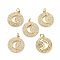 Brass Micro Pave Clear Cubic Zirconia Pendants, with Jump Ring, Long-Lasting Plated, Flat Round with Hollow Out Moon, Real 18K Gold Plated, 22x19x2mm, Jump Rings: 5x1mm, 3mm Inner Diameter