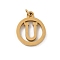 304 Stainless Steel Charms
with Jump Ring, Golden, Ring with Letter Charm, Letter U, 14.5x12x1.5mm, Hole: 3mm