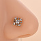 316L Surgical Stainless Steel Clear Cubic Zirconia L-Shaped Nose Rings, Stainless Steel Color, Flower, 7mm, Pin: 0.8mm