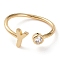 Brass Micro Pave Clear Cubic Zirconia Cuff Rings, Open Rings, Long-Lasting Plated, Real 18K Gold Plated, Letter.Y, US Size 6, Inner Diameter: 17mm