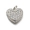 Brass Micro Pave Cubic Zirconia Pendants, Heart Charms, Lead Free & Cadmium Free, Long-Lasting Plated, Rack Plating, with Jump Ring, Platinum, 16.5x17.5x2.5mm, Hole: 3mm