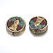 Handmade Indonesia Beads, with Brass Findings, Nickel Free, Flat Round with Guan Yin, Goddess of Mercy, Colorful, Unplated, 28~29x9~10mm, Hole: 2mm