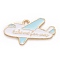 Alloy Enamel Pendants, Plane with Word Take Me Far Way, Light Gold, WhiteSmoke, 18x29x1.5mm, Hole: 1.8mm