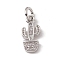 Brass Micro Pave Clear Cubic Zirconia Cactus Charms, with Open Jump Rings, Cadmium Free & Lead Free, Platinum, 12.5x6x2mm, Jump Ring: 4.5x0.7mm, Inner Diameter: 3mm
