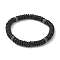 Natural Lava Rock & 304 Surgical Stainless Steel Disc Beaded Stretch Bracelet, Inner Diameter: 2-1/2 inch(6.3cm)