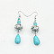 Bohemian Zinc Alloy Synthetic Turquoise Dangle Earrings, Silver, Round