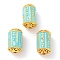 Alloy Enamel Beads, Golden, Column with Rune, Cyan, 13x8mm, Hole: 1.4mm