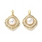 Brass Micro Pave Cubic Zirconia Pendants, with ABS Imitation Pearl, Long-Lasting Plated, Square, Golden, 19.5x17.5x10mm, Hole: 3mm