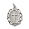 Rack Plating Brass Pendants, with Jump Ring, Cadmium Free & Lead Free, Long-Lasting Plated, Oval with Cross, Platinum, 22x15.5x2mm, Hole: 3mm