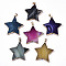 Natural Banded Agate/Striped Agate Pendants, with Light Gold Pleated Edge and Iron Bail, Star, Dyed, Mixed Color, 45~50x43~45x5~8mm, Hole: 4x7.5mm