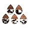 Epoxy Resin & Walnut Wood Pendants, with Dried Flower, Teardrop, Coconut Brown, 36x24.5x3.5mm, Hole: 2mm