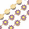 304 Stainless Steel & Enamel Link Chains, with Spool, Unwelded, Real 16K Gold Plated, Nickel Free, Flower, Purple, 13.5x10x1mm, about 16.4 Feet(5m)/roll
