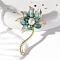 Lutos Enamel Pins, with ABS Imitation Pearl, Zinc Alloy Rhinestone Brooches for Backpack Clothes, Turquoise, 55x35mm