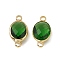 Transparent K9 Glass Connector Charms, with Golden Plated Brass Findings, Cadmium Free & Nickel Free & Lead Free, Faceted, Oval Links, Emerald, 16.5x8.5x4mm, Hole: 1.8mm