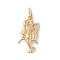 304 Stainless Steel Rhinestone Pendants, with Jump Ring, Marine Animals, Golden, Shrimp, 18x9x3mm, Hole: 3mm