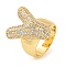 Brass Micro Pave Clear Cubic Zirconia Letter Open Cuff Ring for Women, Real 18K Gold Plated, Letter Y, 23.5x19.5mm, Inner Diameter: 21mm