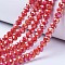 Electroplate Glass Beads Strands, Opaque Solid Color, AB Color Plated, Faceted, Rondelle, Red, 3.5~3.8x3mm, Hole: 0.4mm, about 105~110pcs/strand, 29~31cm