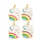 Brass Enamel Pendents, with Rhinestones and ABS Imitation Pearl, Real 18K Gold Plated, Rack Plating, Lead Free & Cadmium Free, Rectangle with Rainbow & Moon Charm, Colorful, 26.5x19x5.5mm, Hole: 4.5x2.5mm