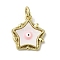 Evil Eye Enamel Shell Pendants, Brass Star Charms with Jump Rings, Real 18K Gold Plated, Pink, 17x15x3.6mm, Hole: 3.7mm