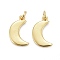 Brass Pendants, Long-Lasting Plated, Moon, Real 18K Gold Plated, 13.5x8x1mm, Jump Ring: 4x0.7mm, Inner Diameter: 3.5mm