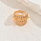 Geometric Hollow Brass Micro Pave Cubic Zirconia Adjustable Finger Rings for Women, Golden, Purple, 20mm, Inner Diameter: Adjustable