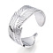 Non-Tarnish 304 Stainless Steel Feather Open Cuff Ring for Women, Stainless Steel Color, US Size 8(18.1mm)