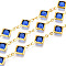 Brass Rhombus Link Chains, with Glass, Soldered, with Spool, Long-Lasting Plated, Golden, Marine Blue, 15x9x2.5~3mm, about 32.81 Feet(10m)/Roll