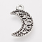 Tibetan Style Alloy Pendants, Moon, Lead Free & Cadmium Free, Antique Silver, 17.5x11.5x1.5mm, Hole: 2mm