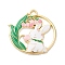 Alloy Enamel Pendants, Cadmium Free & Nickel Free & Lead Free, Rack Plating, Golden, Flat Round with Rabbit & Flower Charm, Pink, 30x29x2.5mm, Hole: 2.4mm