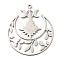 Non-Tarnish 201 Stainless Steel Pendants, Laser Cut, Moon with Star & Leaf Charm, Stainless Steel Color, 42x35.5x1mm, Hole: 1.8mm