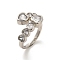 Heart Rack Plating Brass Open Cuff Rings, with Cubic Zirconia, Cadmium Free & Lead Free, Platinum, Inner Diameter: 18mm