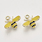 Alloy Enamel Pendants, with ABS Imitation Pearl Plastic Beads, Light Gold, Bee, Yellow, 15x17.5x6mm, Hole: 2mm