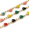 Ion Plating(IP) Golden 304 Stainless Steel Heart Link Chain, with Enamel, Soldered, Colorful, 10x5x2.7mm