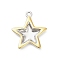 304 Stainless Steel Pendants, Golden & Stainless Steel Color, Star, 27.5x24.5x3.5mm, Hole: 2mm
