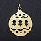 201 Stainless Steel Pendants, with Unsoldered Jump Rings, Flat Round with Christmas Tree, Golden, 25x20x1mm, Hole: 3mm, Jump Ring: 5x0.8mm