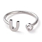 Brass Micro Pave Clear Cubic Zirconia Cuff Rings, Open Rings, Long-Lasting Plated, Platinum, Letter U, US Size 6, Inner Diameter: 17mm